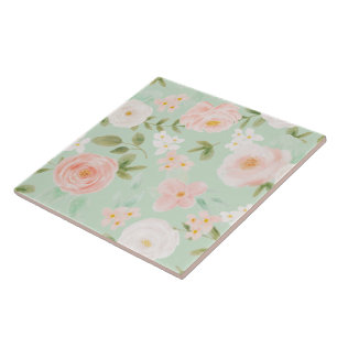 Seamless Watercolor Floral Pink and Peach Tile