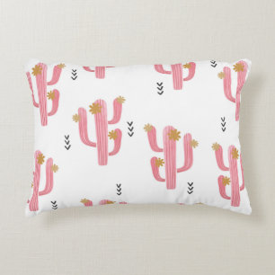 Seamless watercolor flowering cactus pattern. Vint Decorative Cushion