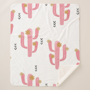 Seamless watercolor flowering cactus pattern. Vint Sherpa Blanket