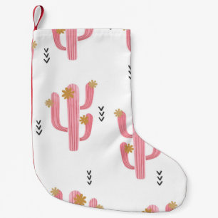 Seamless watercolor flowering cactus pattern. Vint Small Christmas Stocking