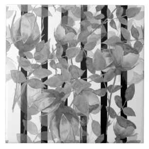 Seamless watercolor flowers grey roses floral roma tile