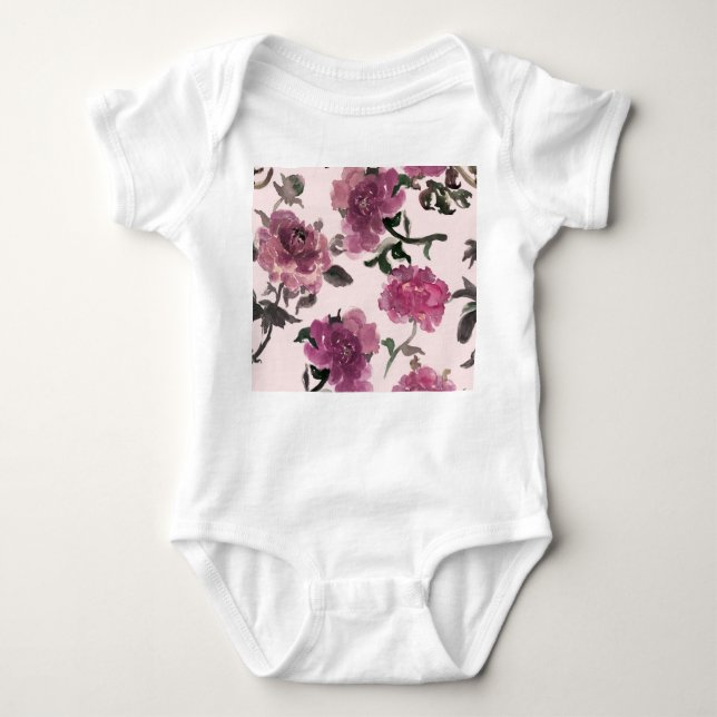 Seamless Watercolor Flowers Illustration Pattern Baby Bodysuit (Front)