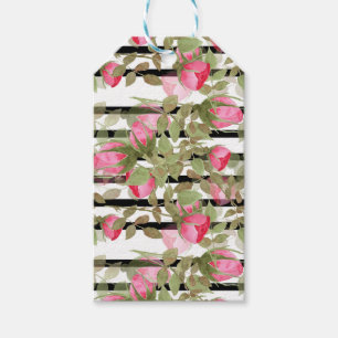 Seamless watercolor flowers pink roses floral roma gift tags