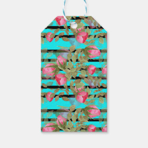 Seamless watercolor flowers pink roses floral roma gift tags