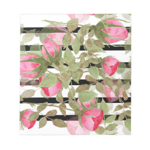 Seamless watercolor flowers pink roses floral roma notepad
