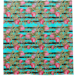 Seamless watercolor flowers pink roses floral roma shower curtain