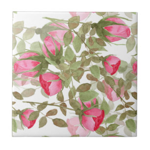 Seamless watercolor flowers pink roses floral roma tile