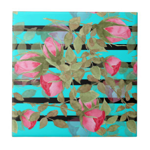 Seamless watercolor flowers pink roses floral roma tile