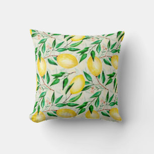 Seamless watercolor fruit pattern. lemons on twigs cushion