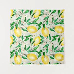 Seamless watercolor fruit pattern. lemons on twigs tapestry