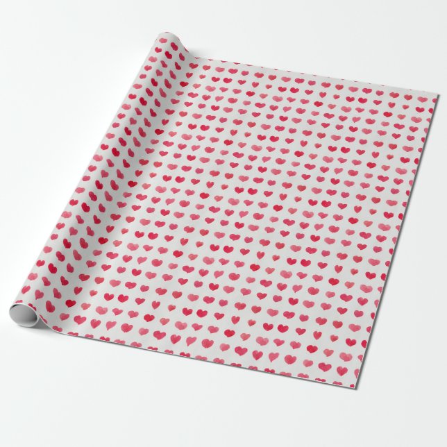 Seamless watercolor hearts: romantic pattern desig wrapping paper (Unrolled)