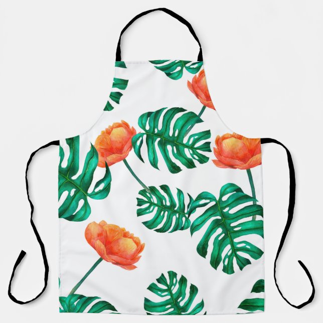 seamless watercolor illustration background tropic apron (Front)