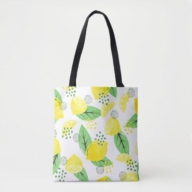 Seamless watercolor lemon pattern with fruits and  tote bag (Front)