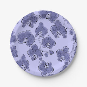 Seamless watercolor orchids phalaenopsis flowers b paper plate