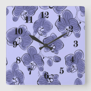 Seamless watercolor orchids phalaenopsis flowers b square wall clock