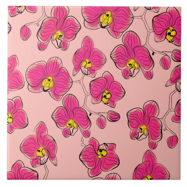 Seamless watercolor orchids phalaenopsis flowers b tile (Front)