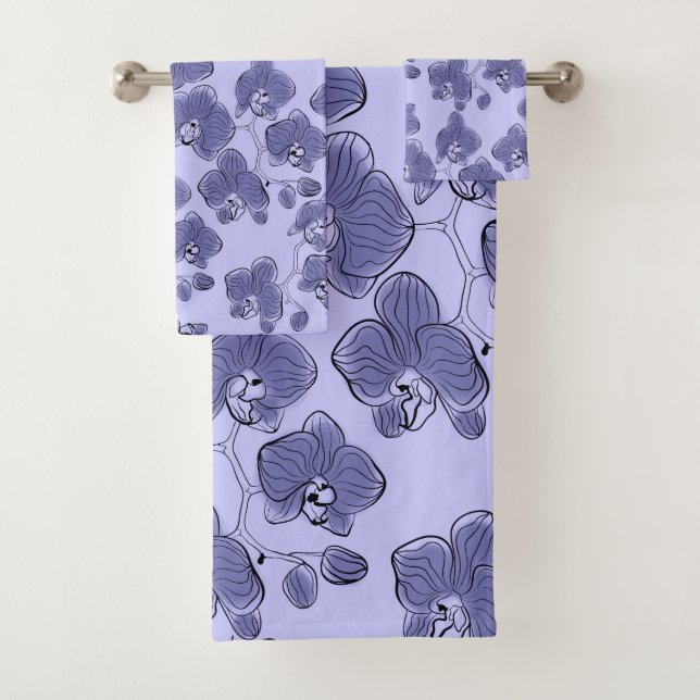 Seamless watercolor orchids phalaenopsis flowers  bath towel set (Insitu)