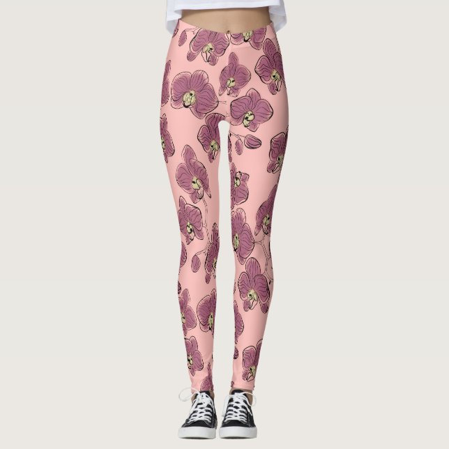Seamless watercolor orchids phalaenopsis flowers p leggings (Front)