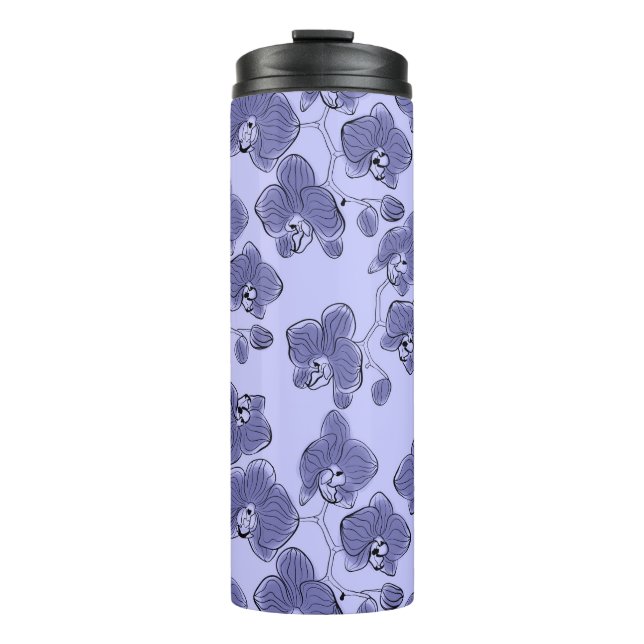 Seamless watercolor orchids phalaenopsis flowers  thermal tumbler (Front)