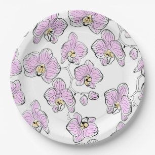 Seamless watercolor orchids phalaenopsis flowers w paper plate