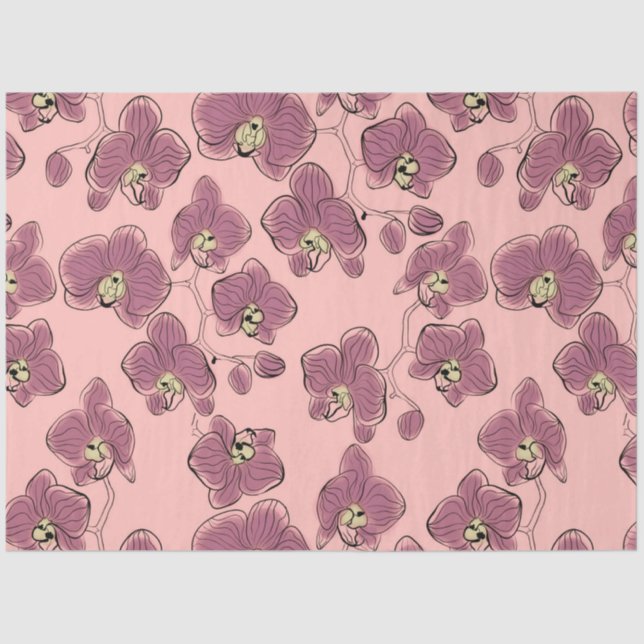 Seamless watercolor orchids phalaenopsis flowers w tissue paper (Front)