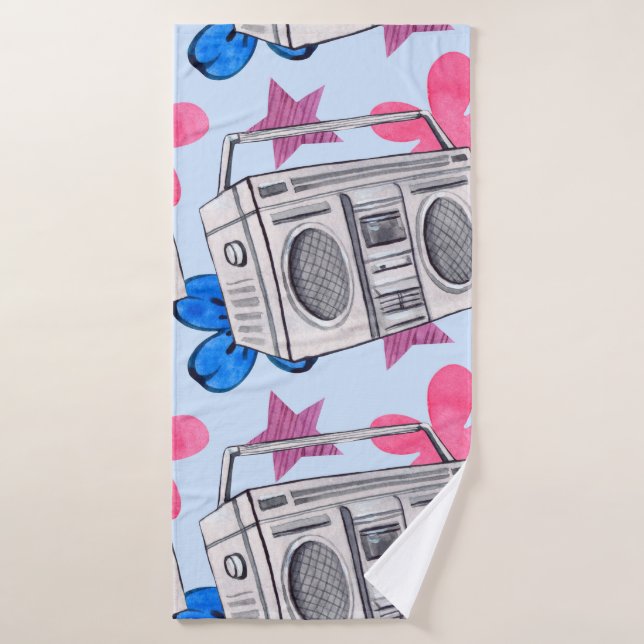 Seamless watercolor pattern in 90s style bath towel (Bath Towel)