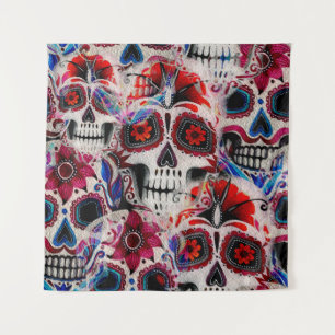 Seamless watercolor pattern of sugar skulls.  tapestry