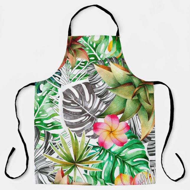 Seamless watercolor pattern of tropical leaves.  apron (Front)
