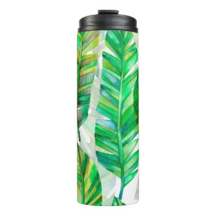 Seamless watercolor pattern of tropical leaves. thermal tumbler