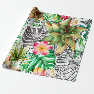 Seamless watercolor pattern of tropical leaves.  wrapping paper