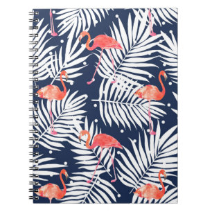 Seamless watercolor pattern with a bird flamingo a notebook