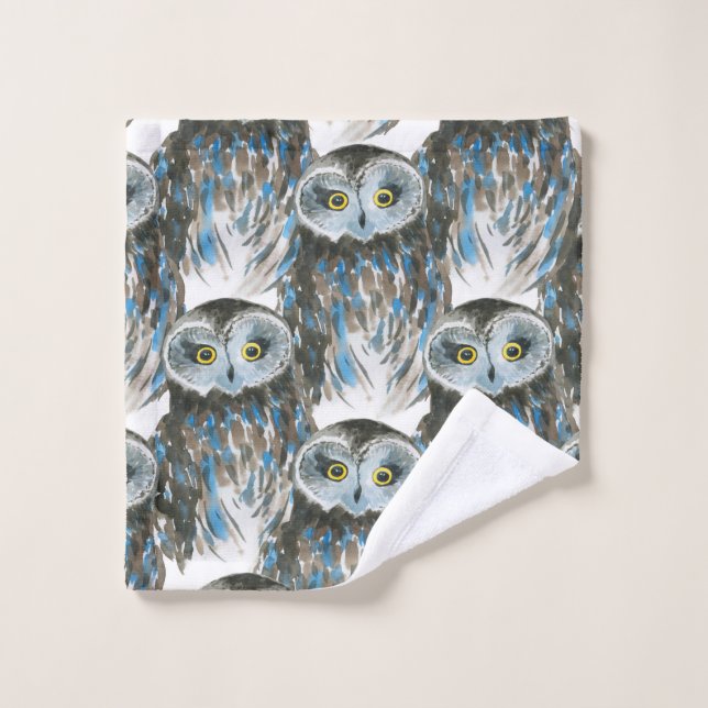 Seamless watercolor pattern with big owl wash cloth (Wash Cloth)