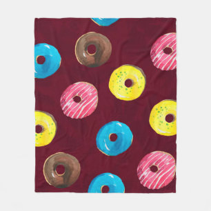 Seamless watercolor pattern with doughnuts on ruby fleece blanket