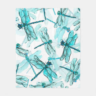 Seamless watercolor pattern with elegant dragonfly fleece blanket