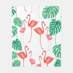 Seamless watercolor pattern with flamingo family w fleece blanket