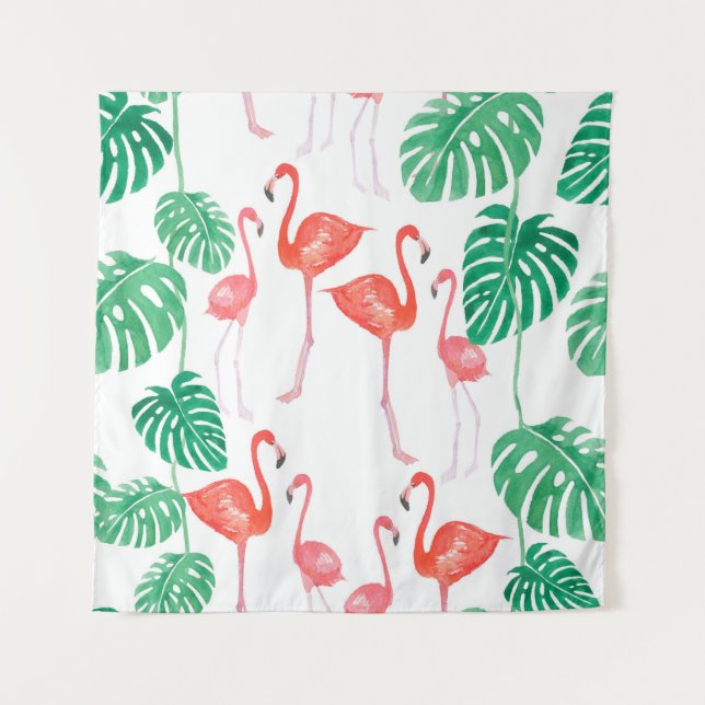 Seamless watercolor pattern with flamingo family w tapestry (Front)