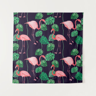 Seamless watercolor pattern with flamingo tapestry