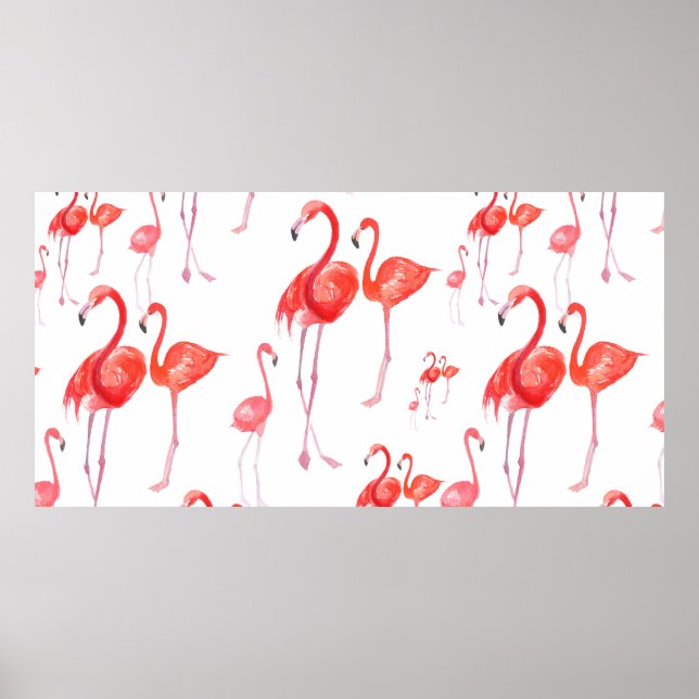 Seamless watercolor pattern with flamingos family poster (Front)