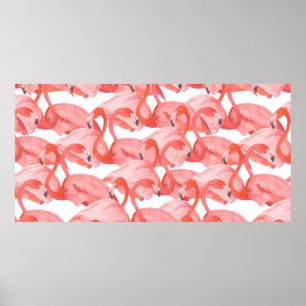 Seamless watercolor pattern with flamingos poster