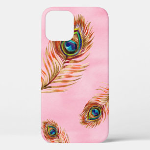 Seamless watercolor pattern with gold peacock feat iPhone 12 case