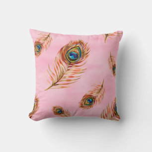 Seamless watercolor pattern with gold peacock feat cushion