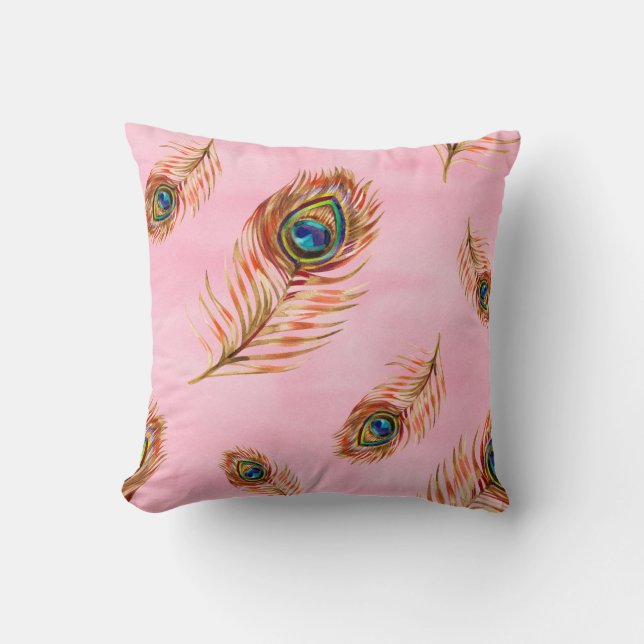 Seamless watercolor pattern with gold peacock feat cushion (Front)