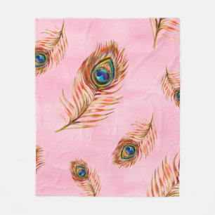 Seamless watercolor pattern with gold peacock feat fleece blanket