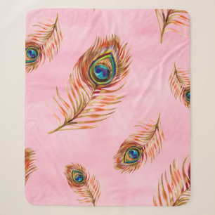 Seamless watercolor pattern with gold peacock feat sherpa blanket