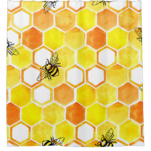 Seamless watercolor pattern with honeycombs and li shower curtain
