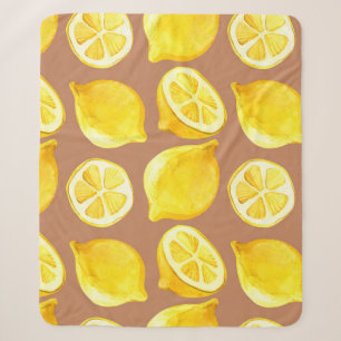 Seamless watercolor pattern with lemons sherpa blanket