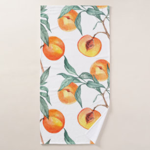 Seamless watercolor pattern with peaches on a whit bath towel