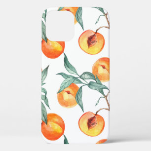 Seamless watercolor pattern with peaches on a whit iPhone 12 case