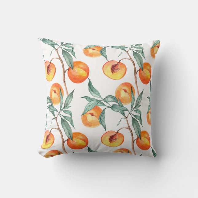 Seamless watercolor pattern with peaches on a whit cushion (Front)