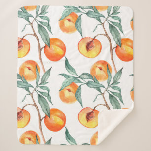 Seamless watercolor pattern with peaches on a whit sherpa blanket